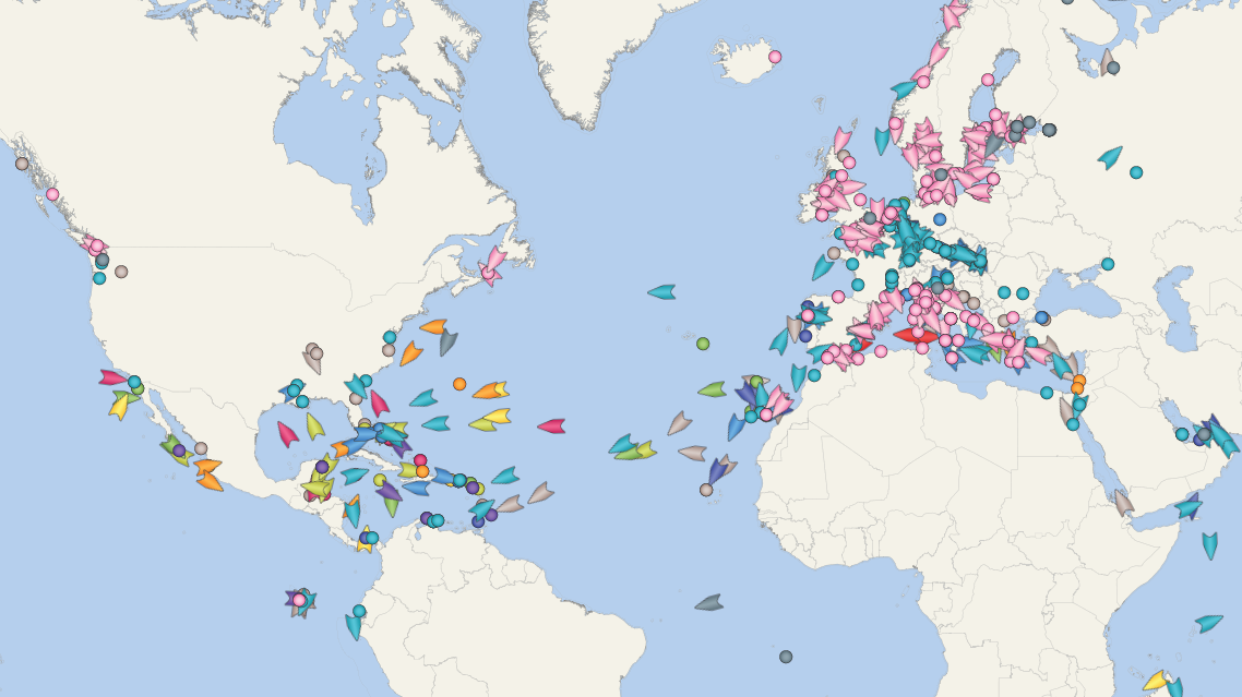 Real-time cruise ship tracker map, img from: https://www.fabtravels.com/cruise-ship-tracker/